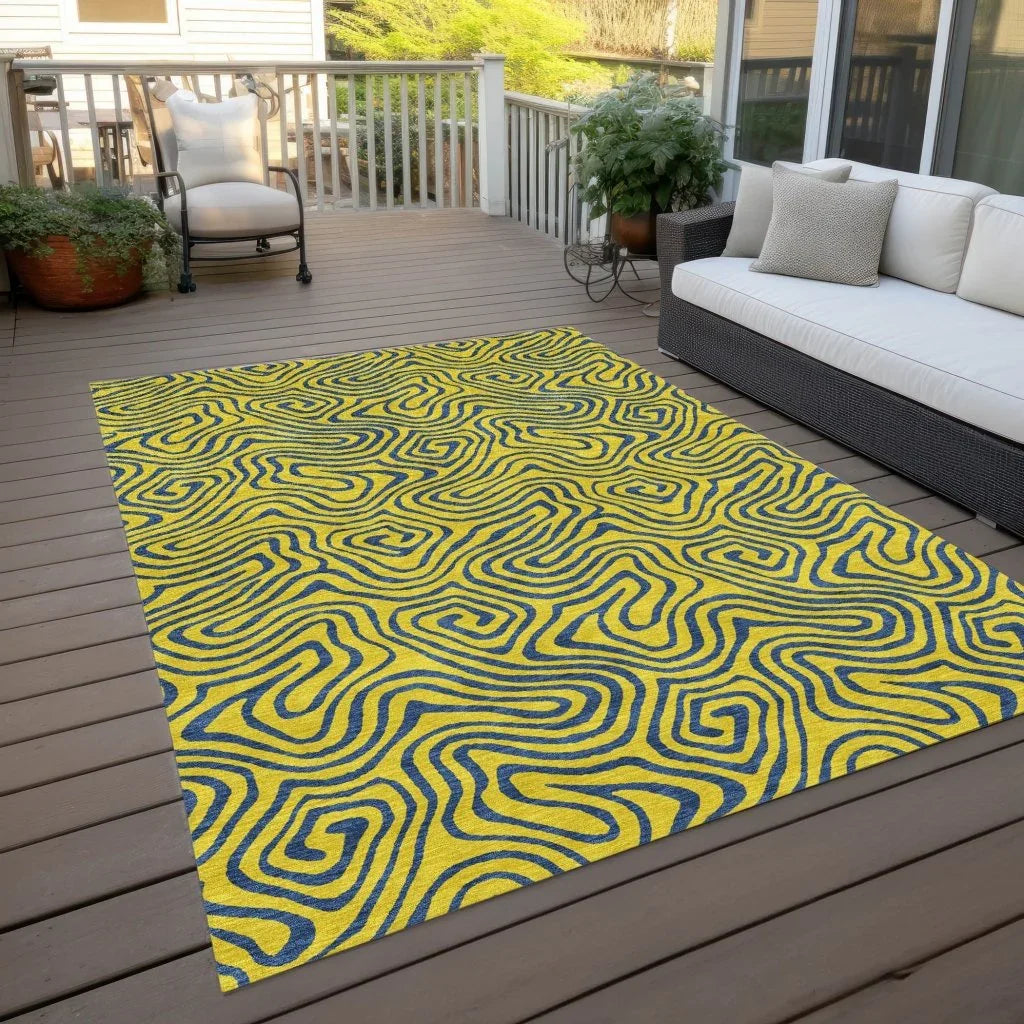 Zena Yellow Washable Indoor-Outdoor Rug-Outdoor Rugs-LOOMLAN Rugs-LOOMLAN