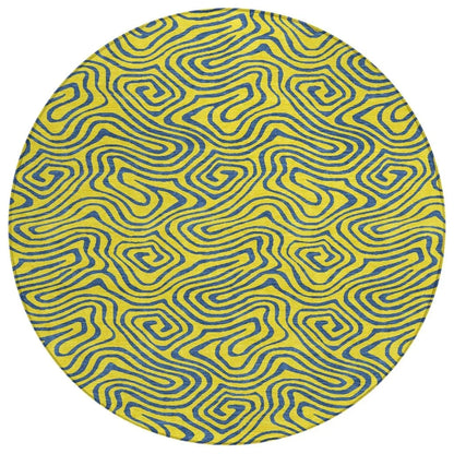 Zena Yellow Washable Indoor-Outdoor Rug-Outdoor Rugs-LOOMLAN Rugs-8' x 8'-LOOMLAN