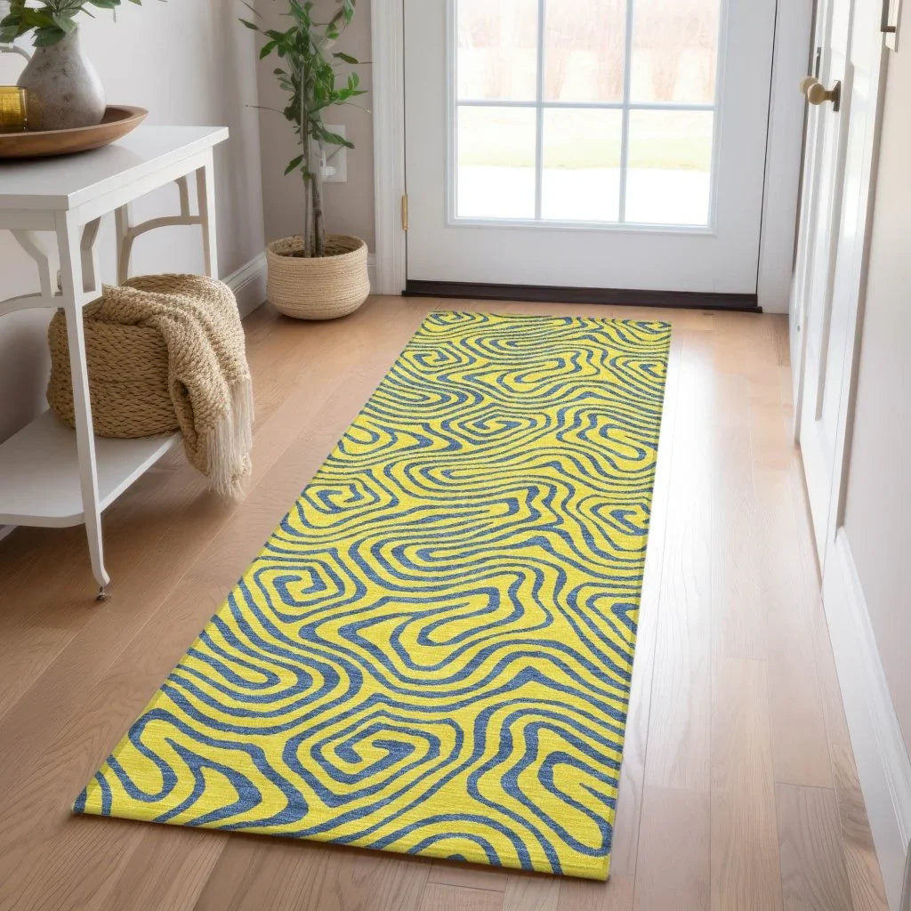 Zena Yellow Washable Indoor-Outdoor Rug-Outdoor Rugs-LOOMLAN Rugs-LOOMLAN