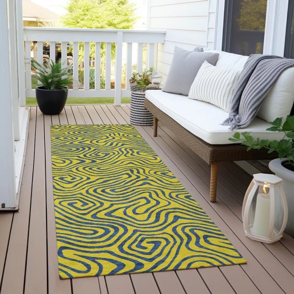 Zena Yellow Washable Indoor-Outdoor Rug-Outdoor Rugs-LOOMLAN Rugs-LOOMLAN