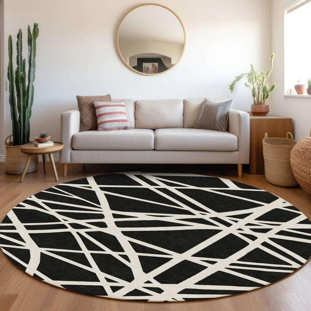 Zephina Black Washable Indoor-Outdoor Rug-Outdoor Rugs-LOOMLAN Rugs-LOOMLAN