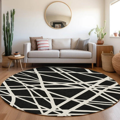 Zephina Black Washable Indoor-Outdoor Rug-Outdoor Rugs-LOOMLAN Rugs-LOOMLAN