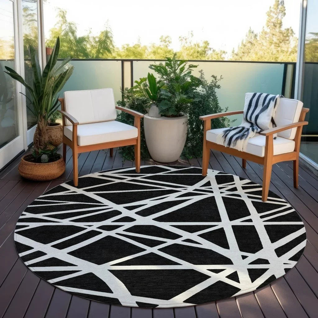 Zephina Black Washable Indoor-Outdoor Rug-Outdoor Rugs-LOOMLAN Rugs-LOOMLAN