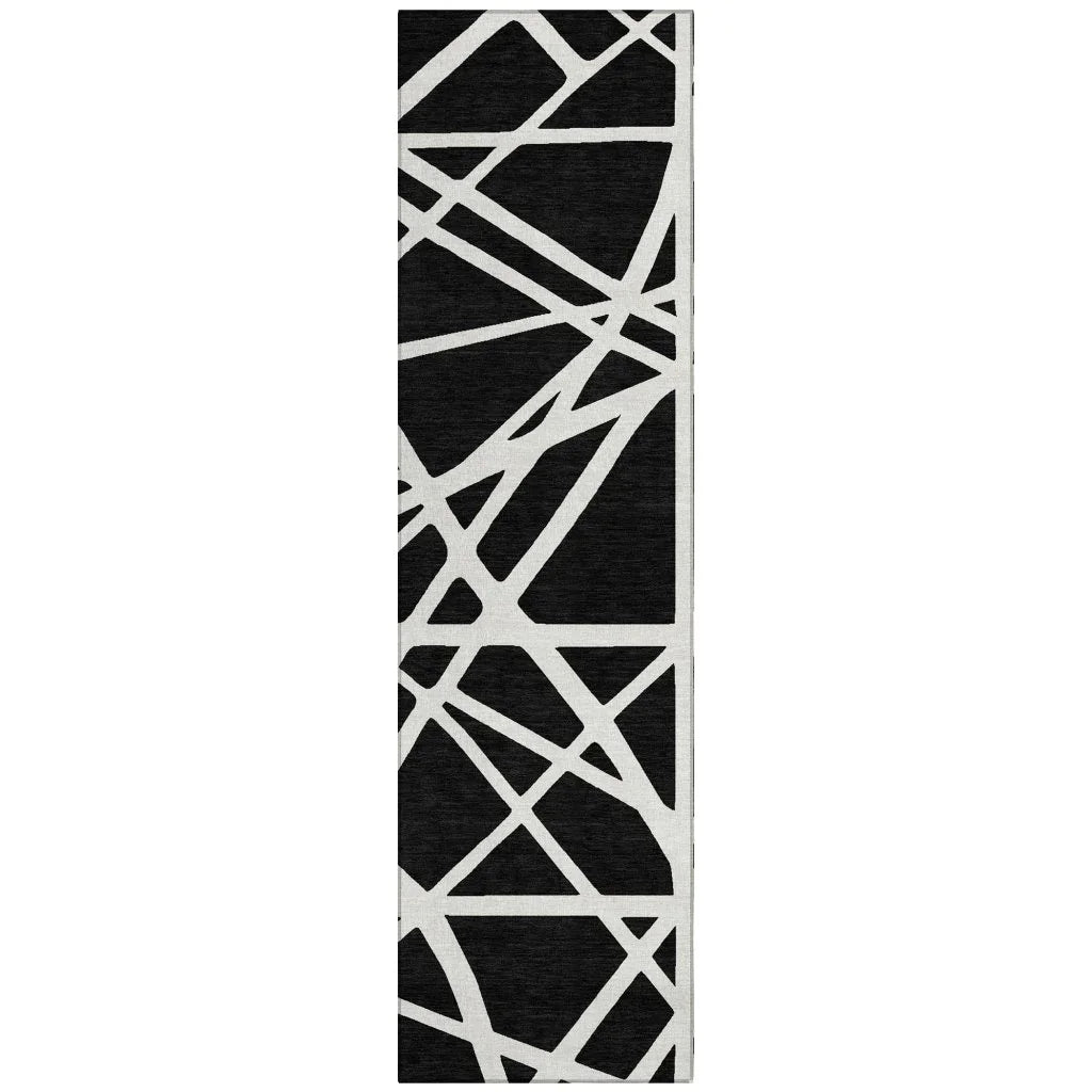 Zephina Black Washable Indoor-Outdoor Rug-Outdoor Rugs-LOOMLAN Rugs-2'3" x 7'6"-LOOMLAN