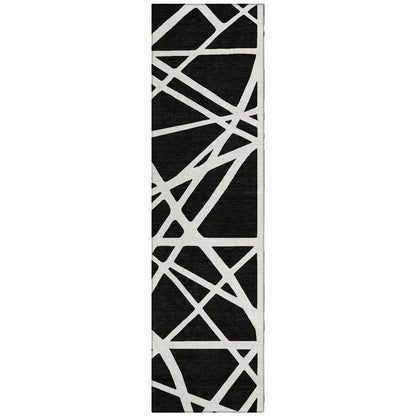 Zephina Black Washable Indoor-Outdoor Rug-Outdoor Rugs-LOOMLAN Rugs-2'3" x 7'6"-LOOMLAN