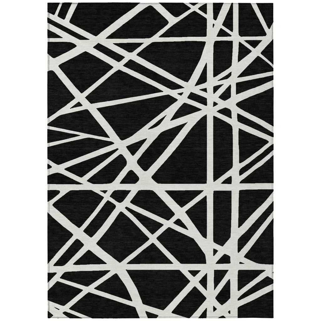 Zephina Black Washable Indoor-Outdoor Rug-Outdoor Rugs-LOOMLAN Rugs-2'6" x 3'10"-LOOMLAN