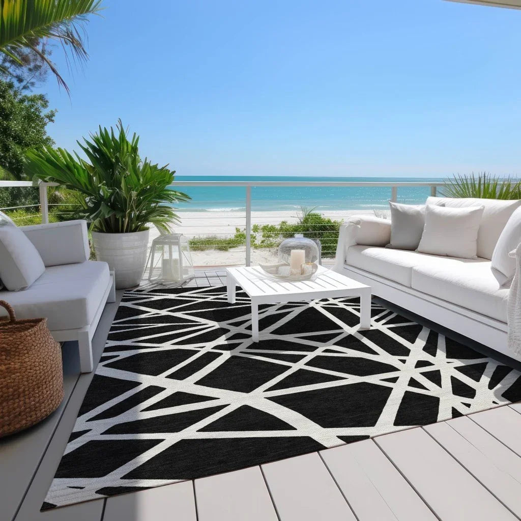 Zephina Black Washable Indoor-Outdoor Rug-Outdoor Rugs-LOOMLAN Rugs-LOOMLAN