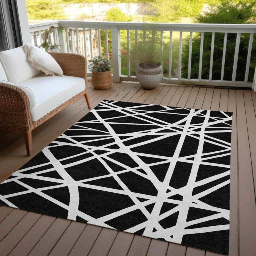 Zephina Black Washable Indoor-Outdoor Rug-Outdoor Rugs-LOOMLAN Rugs-LOOMLAN