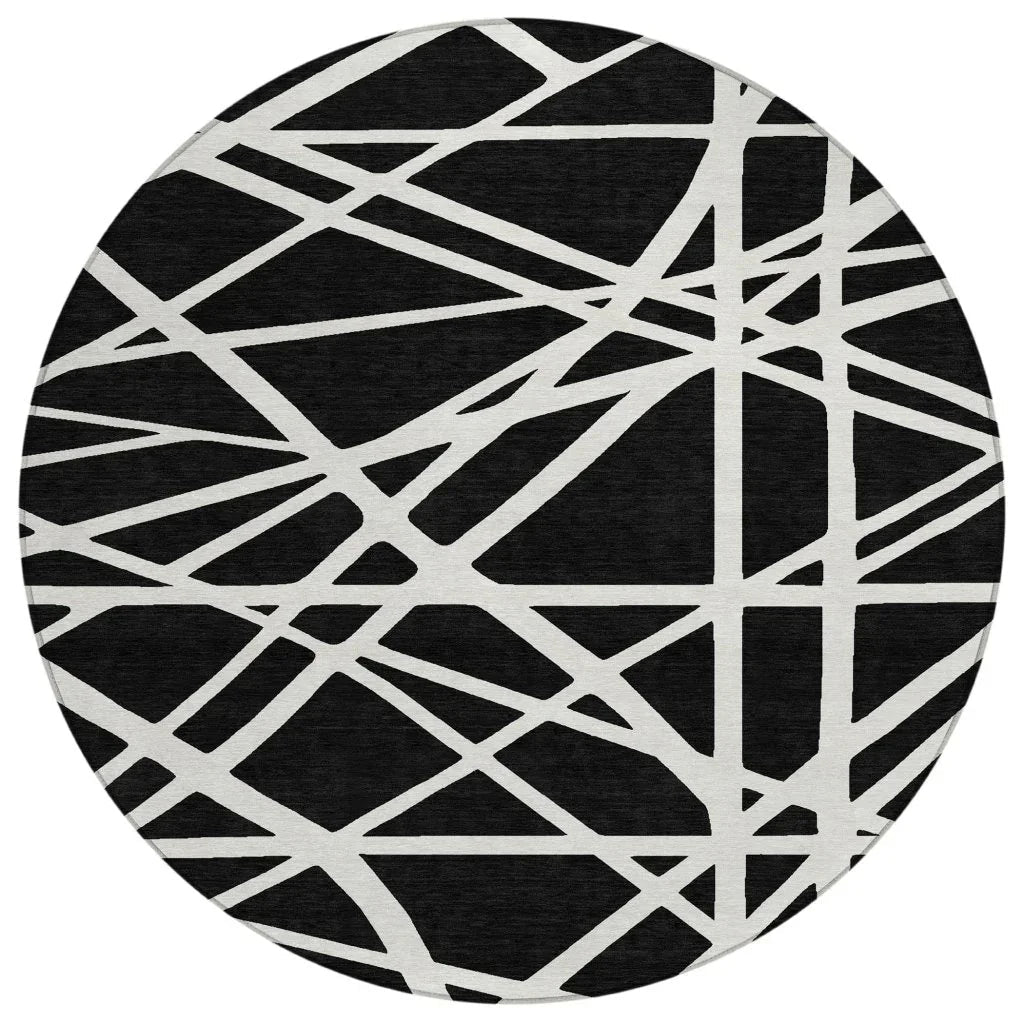 Zephina Black Washable Indoor-Outdoor Rug-Outdoor Rugs-LOOMLAN Rugs-8' x 8'-LOOMLAN