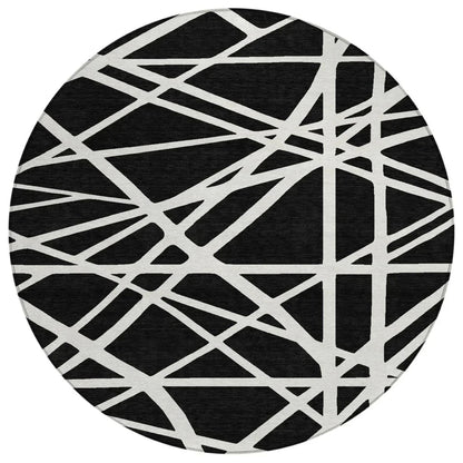 Zephina Black Washable Indoor-Outdoor Rug-Outdoor Rugs-LOOMLAN Rugs-8' x 8'-LOOMLAN