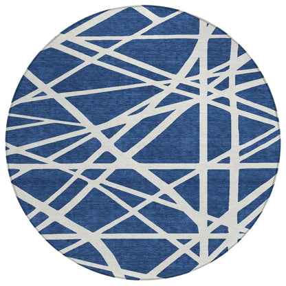 Zephina Blue Washable Indoor-Outdoor Rug-Outdoor Rugs-LOOMLAN Rugs-8' x 8'-LOOMLAN