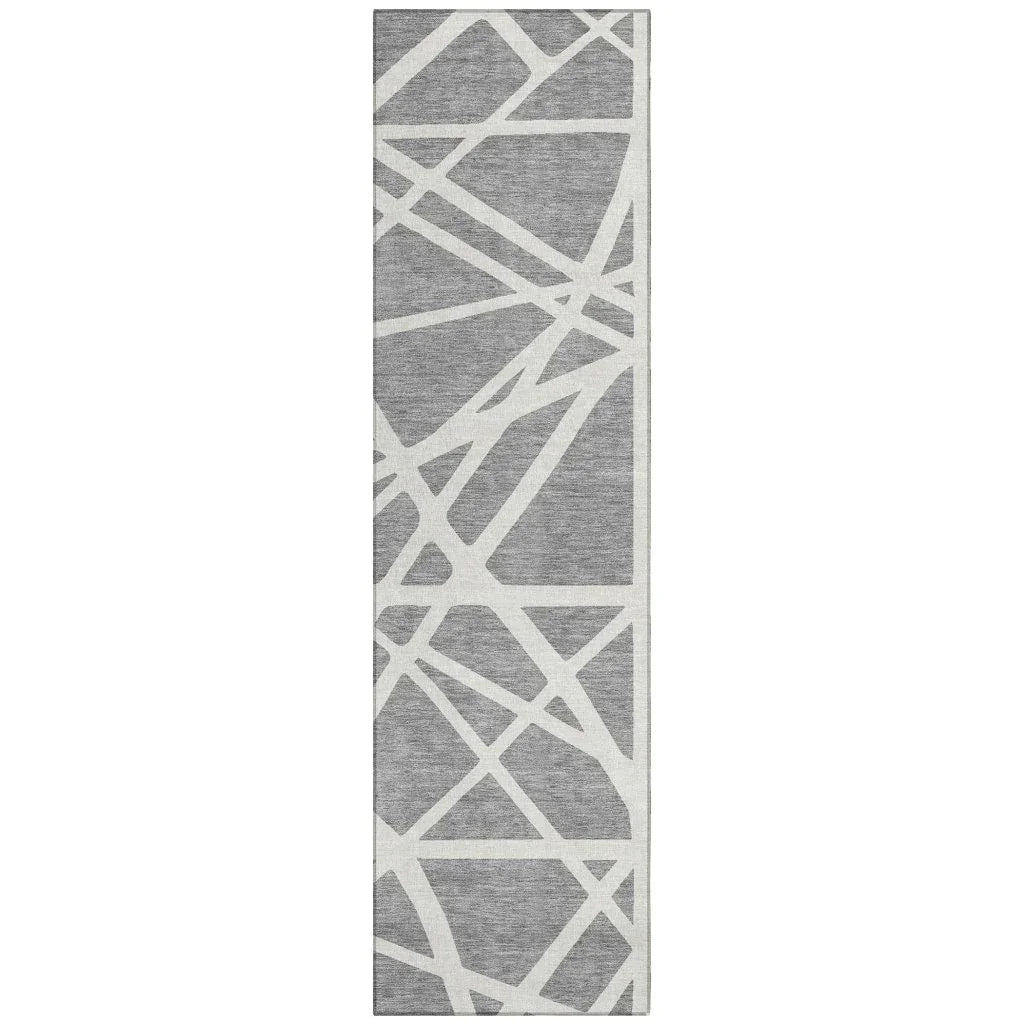 Zephina Gray Washable Indoor-Outdoor Rug-Outdoor Rugs-LOOMLAN Rugs-2'3" x 7'6"-LOOMLAN