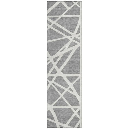 Zephina Gray Washable Indoor-Outdoor Rug-Outdoor Rugs-LOOMLAN Rugs-2'3" x 7'6"-LOOMLAN
