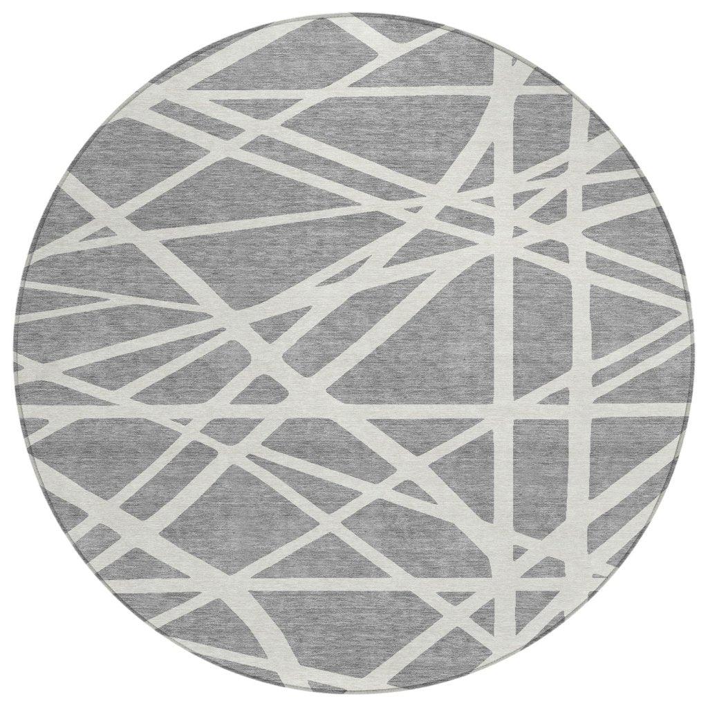 Zephina Gray Washable Indoor-Outdoor Rug-Outdoor Rugs-LOOMLAN Rugs-8' x 8'-LOOMLAN