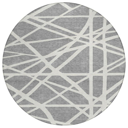 Zephina Gray Washable Indoor-Outdoor Rug-Outdoor Rugs-LOOMLAN Rugs-8' x 8'-LOOMLAN