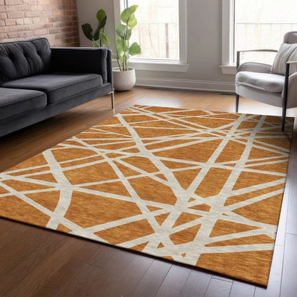 Zephina Orange Washable Indoor-Outdoor Rug-Outdoor Rugs-LOOMLAN Rugs-LOOMLAN