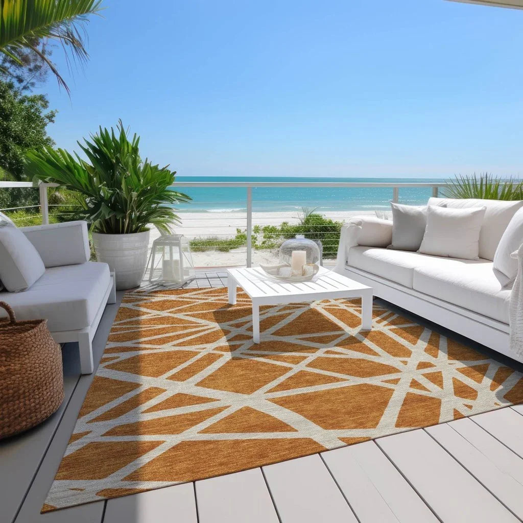 Zephina Orange Washable Indoor-Outdoor Rug-Outdoor Rugs-LOOMLAN Rugs-LOOMLAN