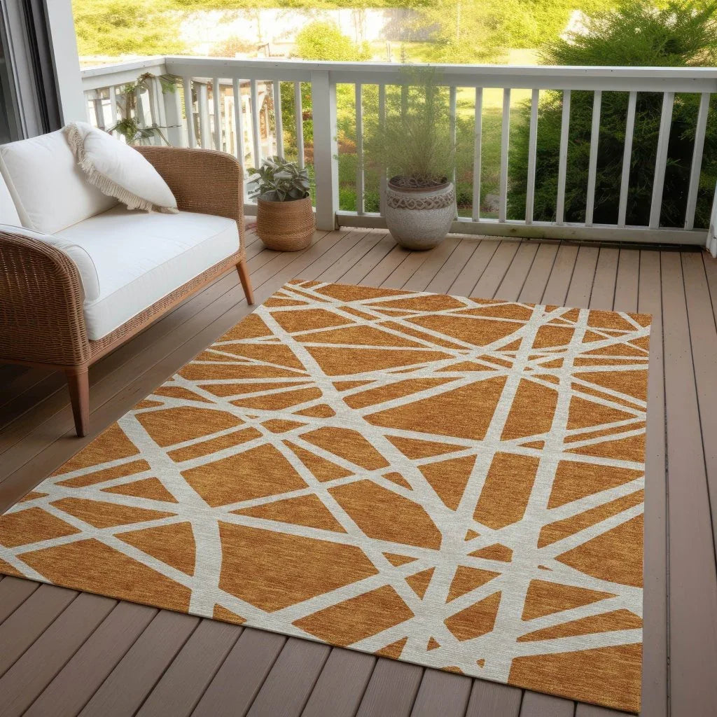 Zephina Orange Washable Indoor-Outdoor Rug-Outdoor Rugs-LOOMLAN Rugs-LOOMLAN