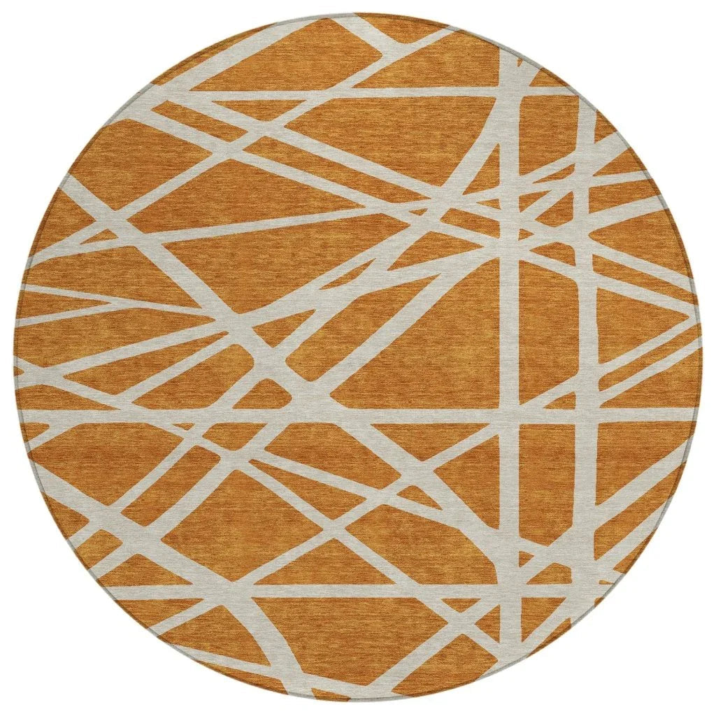 Zephina Orange Washable Indoor-Outdoor Rug-Outdoor Rugs-LOOMLAN Rugs-8' x 8'-LOOMLAN