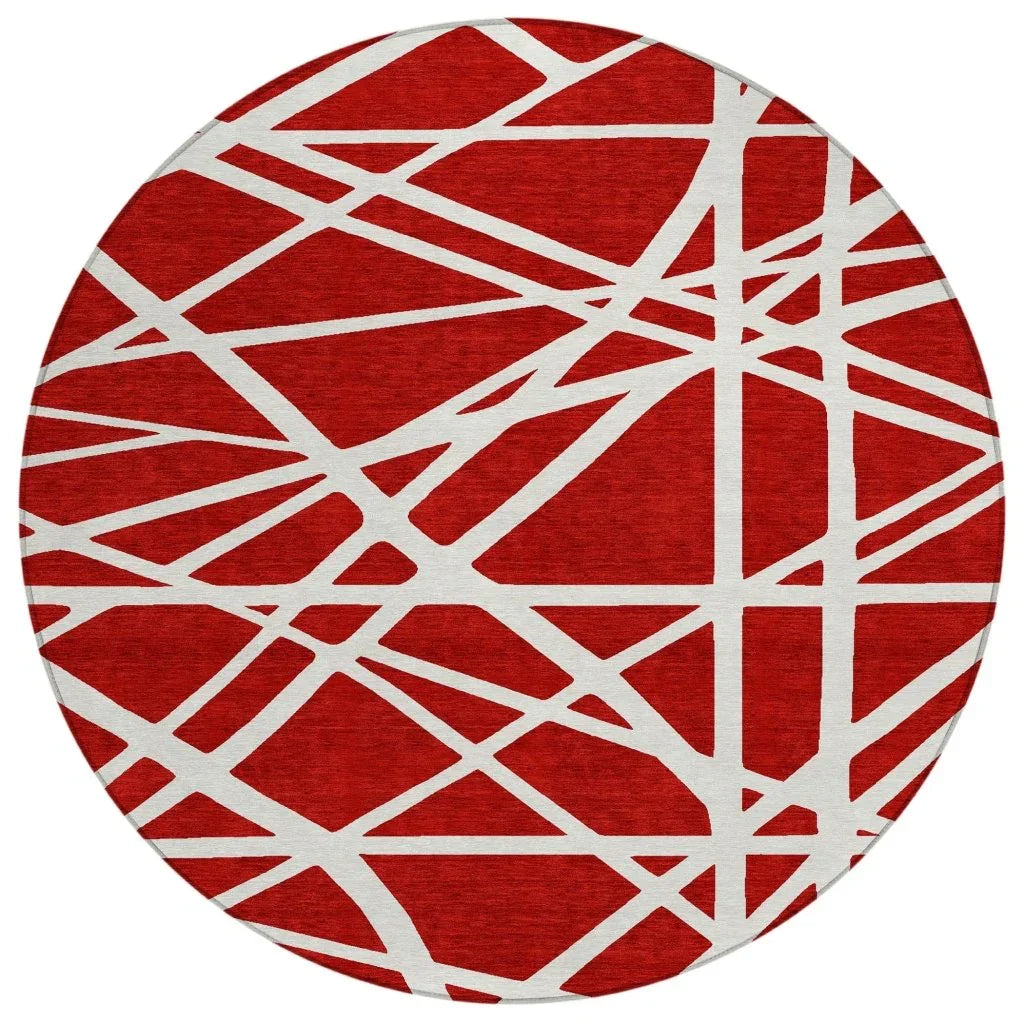 Zephina Red Washable Indoor-Outdoor Rug-Outdoor Rugs-LOOMLAN Rugs-8' x 8'-LOOMLAN