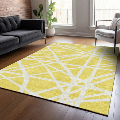 Zephina Yellow Washable Indoor-Outdoor Rug-Outdoor Rugs-LOOMLAN Rugs-LOOMLAN
