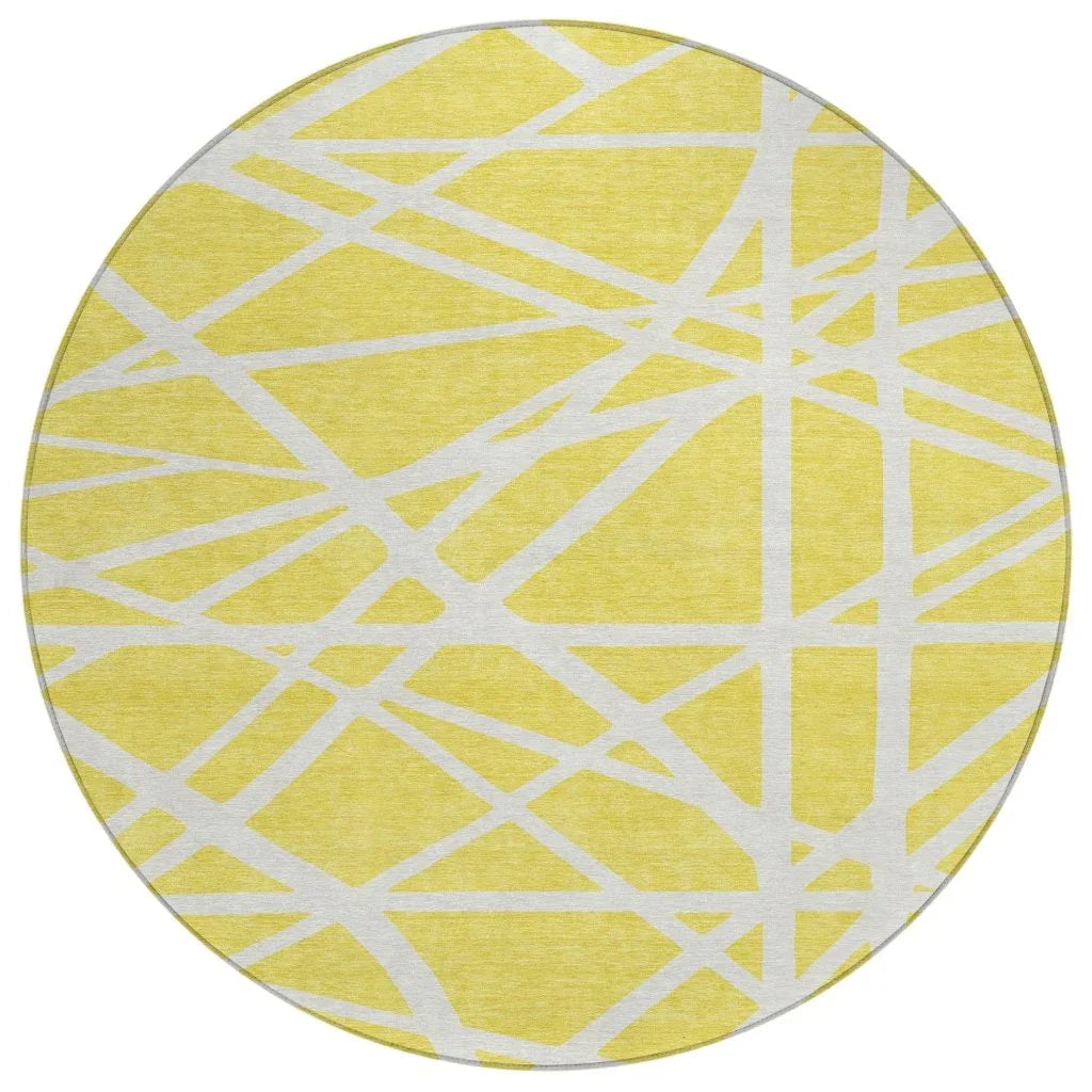 Zephina Yellow Washable Indoor-Outdoor Rug-Outdoor Rugs-LOOMLAN Rugs-8' x 8'-LOOMLAN