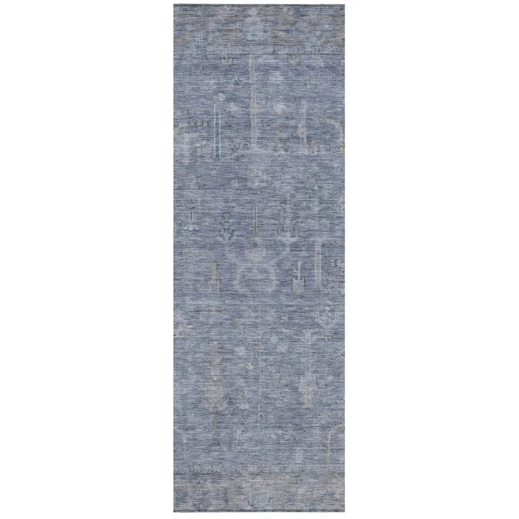 Zia Blue Washable Indoor-Outdoor Rug-Outdoor Rugs-LOOMLAN Rugs-2'3" x 7'6"-LOOMLAN