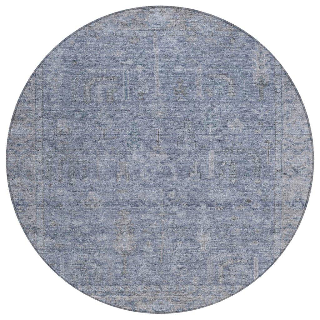 Zia Blue Washable Indoor-Outdoor Rug-Outdoor Rugs-LOOMLAN Rugs-8' x 8'-LOOMLAN