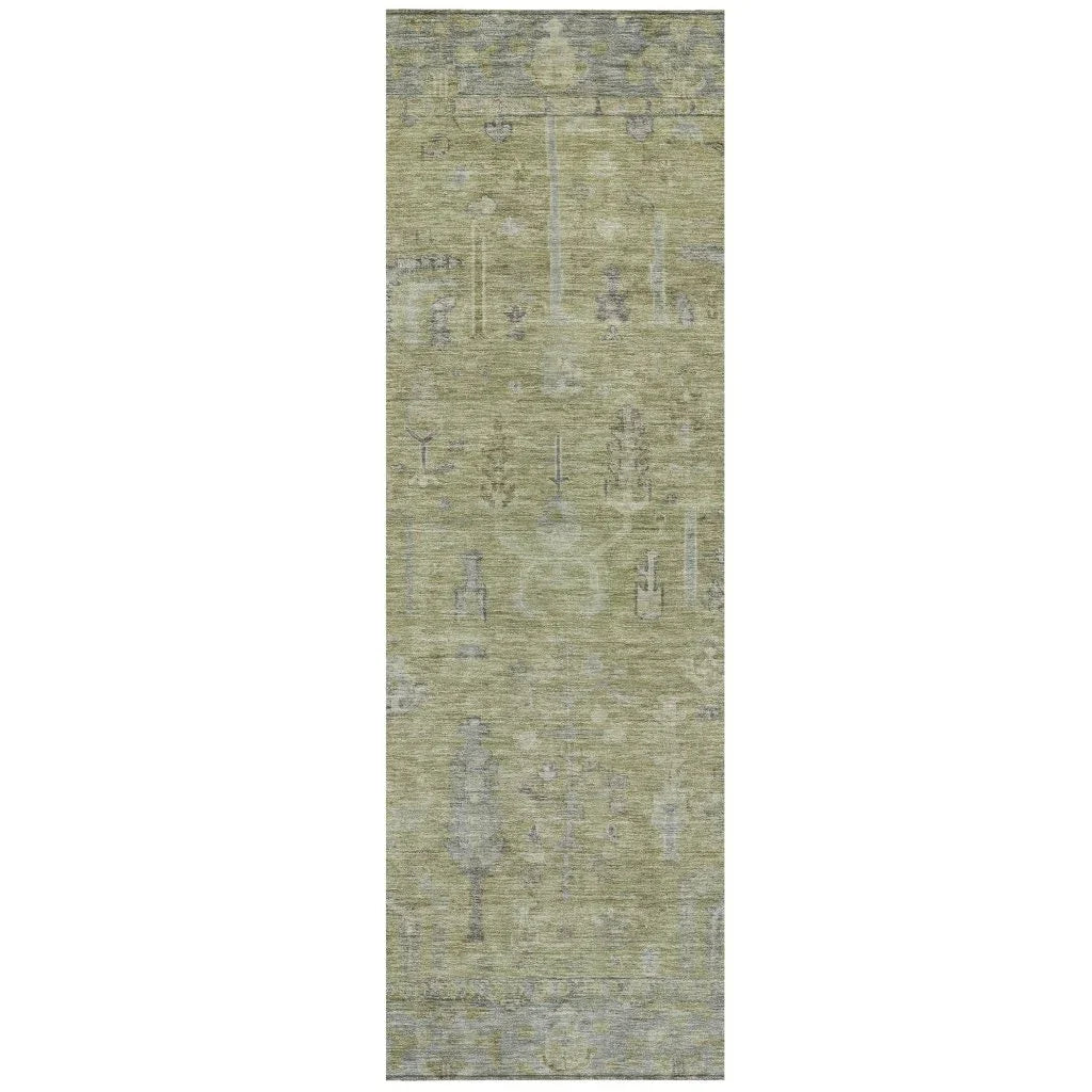 Zia Green Washable Indoor-Outdoor Rug-Outdoor Rugs-LOOMLAN Rugs-2'3" x 7'6"-LOOMLAN