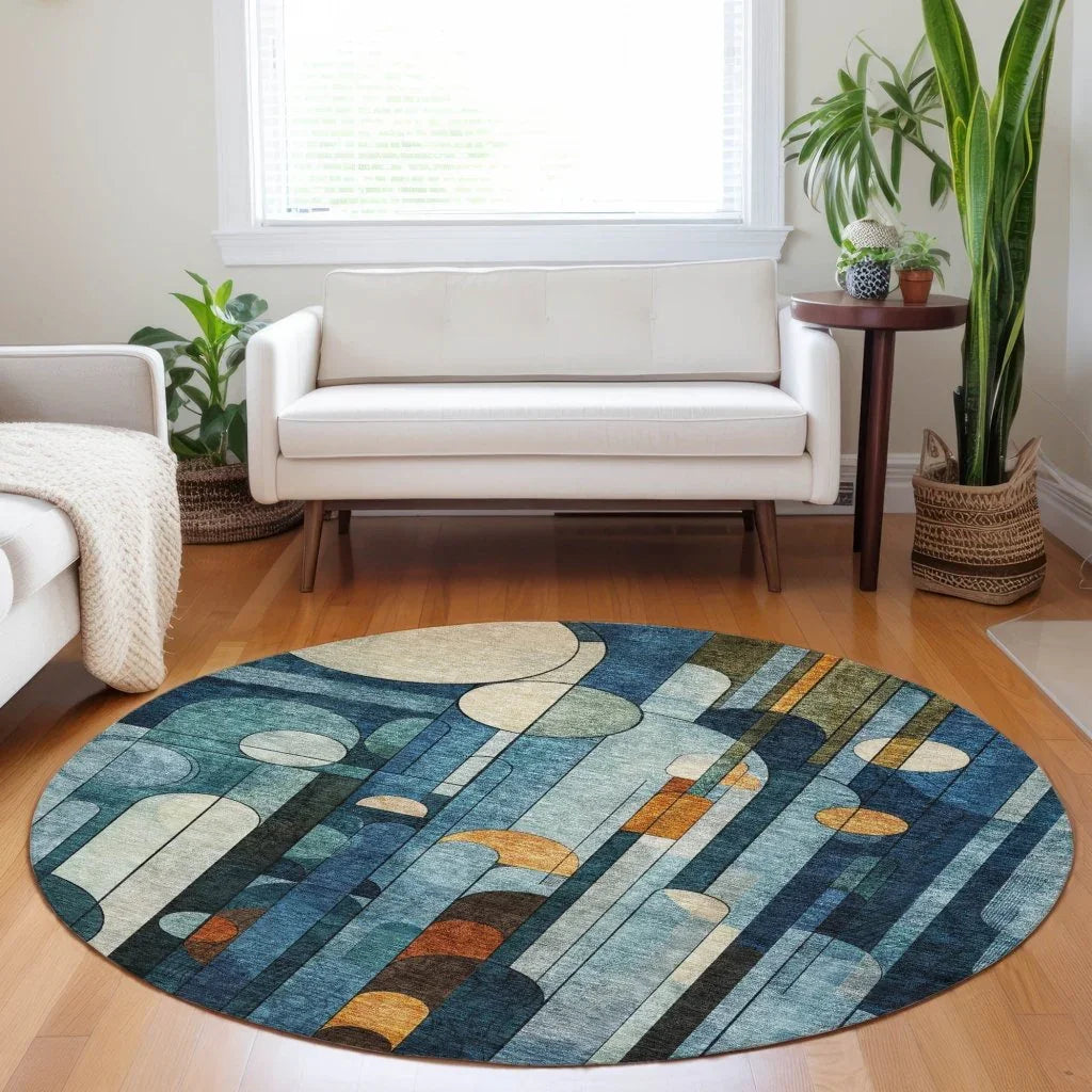 Ziva Blue Washable Indoor-Outdoor Rug-Outdoor Rugs-LOOMLAN Rugs-LOOMLAN