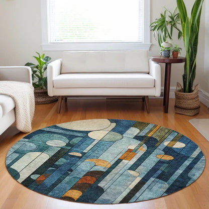 Ziva Blue Washable Indoor-Outdoor Rug-Outdoor Rugs-LOOMLAN Rugs-LOOMLAN