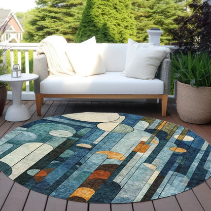 Ziva Blue Washable Indoor-Outdoor Rug-Outdoor Rugs-LOOMLAN Rugs-LOOMLAN