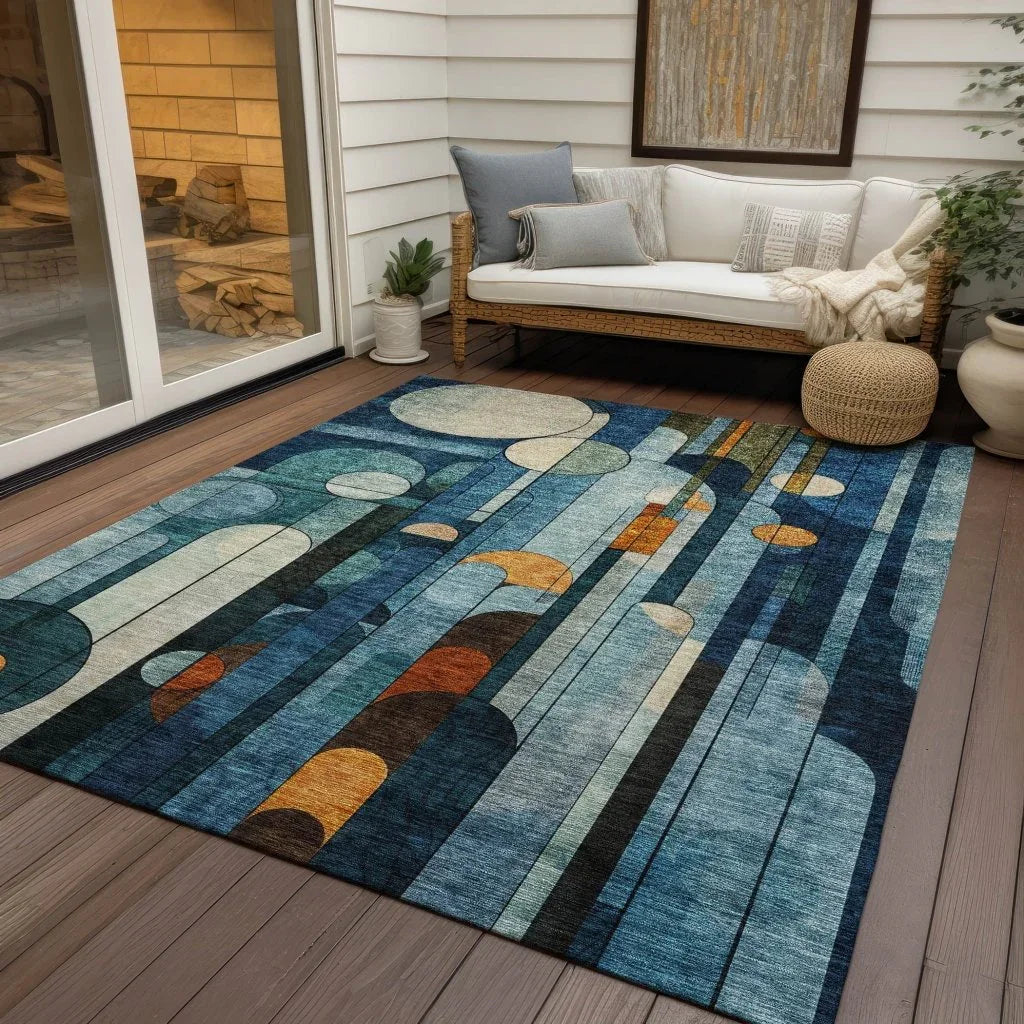 Ziva Blue Washable Indoor-Outdoor Rug-Outdoor Rugs-LOOMLAN Rugs-LOOMLAN