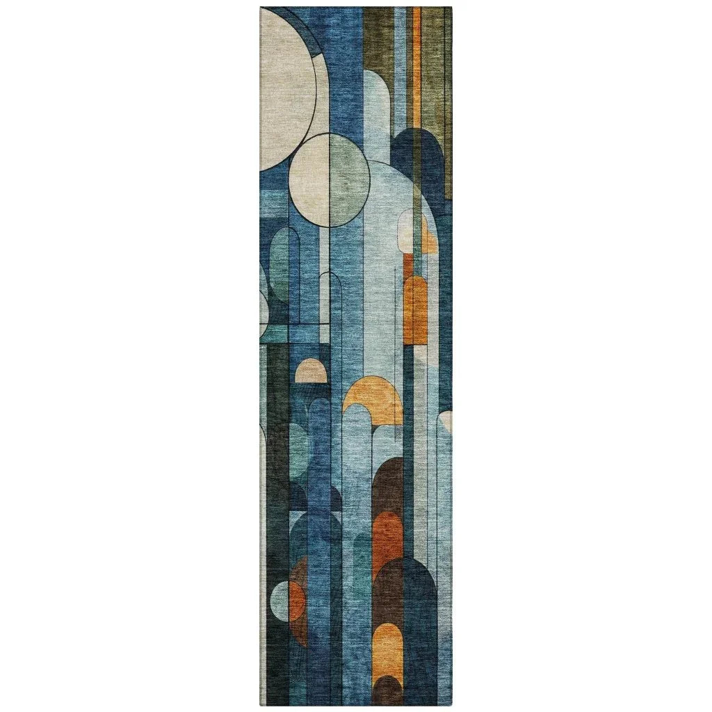 Ziva Blue Washable Indoor-Outdoor Rug-Outdoor Rugs-LOOMLAN Rugs-2'3" x 7'6"-LOOMLAN