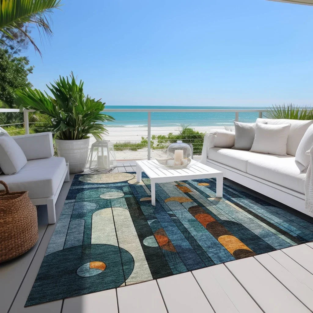 Ziva Blue Washable Indoor-Outdoor Rug-Outdoor Rugs-LOOMLAN Rugs-LOOMLAN