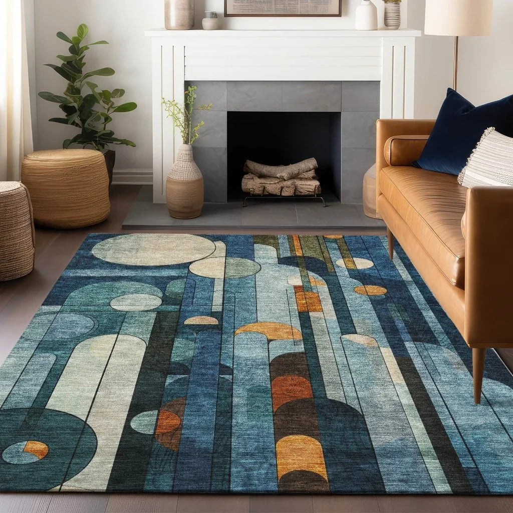 Ziva Blue Washable Indoor-Outdoor Rug-Outdoor Rugs-LOOMLAN Rugs-LOOMLAN