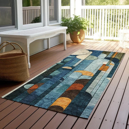 Ziva Blue Washable Indoor-Outdoor Rug-Outdoor Rugs-LOOMLAN Rugs-LOOMLAN