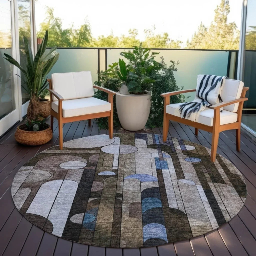 Ziva Brown Washable Indoor-Outdoor Rug-Outdoor Rugs-LOOMLAN Rugs-LOOMLAN