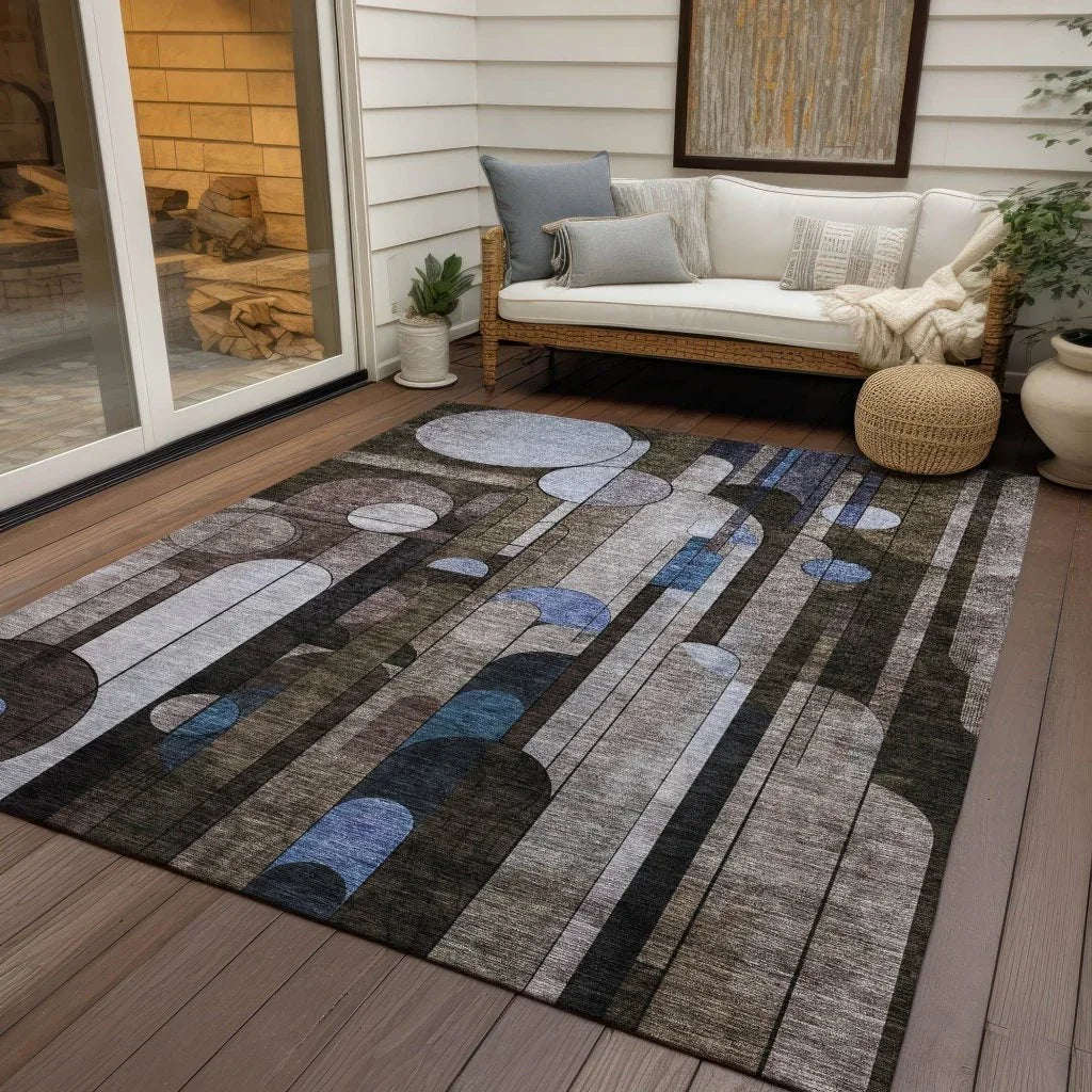 Ziva Brown Washable Indoor-Outdoor Rug-Outdoor Rugs-LOOMLAN Rugs-LOOMLAN