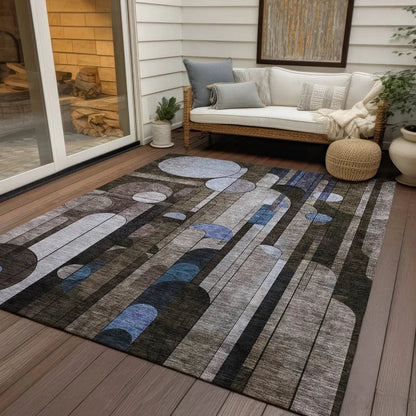 Ziva Brown Washable Indoor-Outdoor Rug-Outdoor Rugs-LOOMLAN Rugs-LOOMLAN