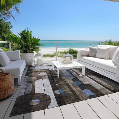 Ziva Brown Washable Indoor-Outdoor Rug-Outdoor Rugs-LOOMLAN Rugs-LOOMLAN