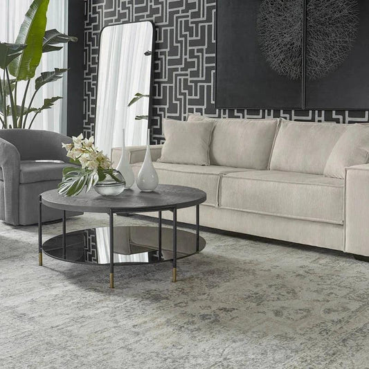 Zuma Coffee Table Concrete & Glass Gold Caps-Outdoor Coffee Tables-SUNPAN-LOOMLAN