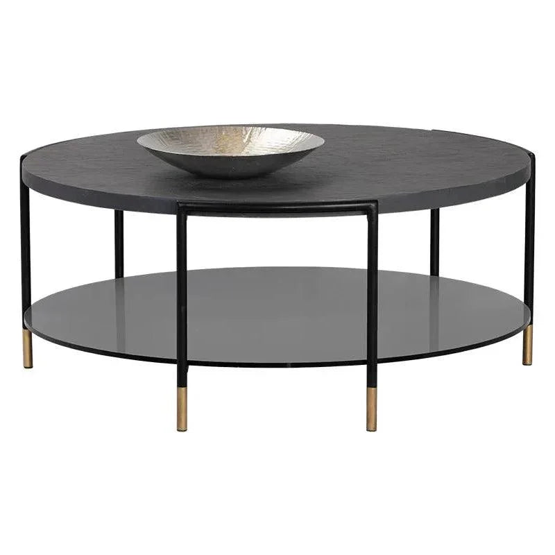 Zuma Coffee Table Concrete & Glass Gold Caps-Outdoor Coffee Tables-SUNPAN-LOOMLAN