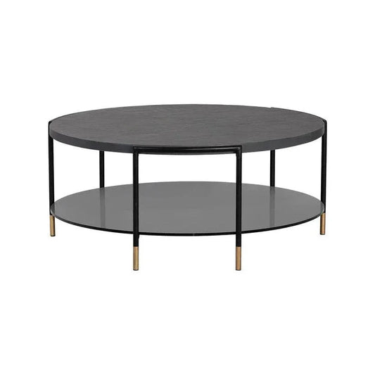 Zuma Coffee Table Concrete & Glass Gold Caps-Outdoor Coffee Tables-SUNPAN-LOOMLAN